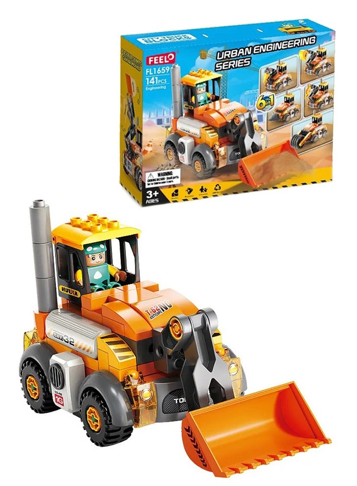 Construction Vehicle Toys 6 in 1, Big Blocks Building Set FL1659 for Boys and Girls 3+ Years Old, Toy Car for Kids to Learn and Enjoy (141 Pieces)
