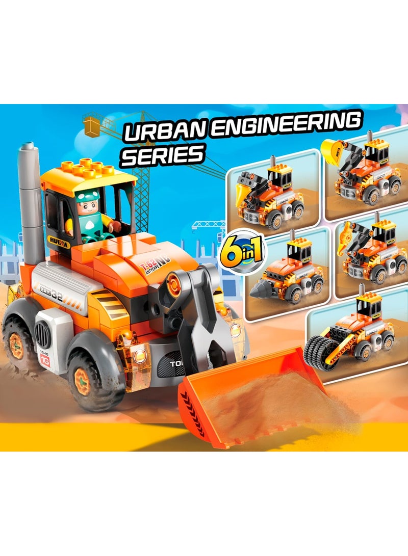 Construction Vehicle Toys 6 in 1, Big Blocks Building Set FL1659 for Boys and Girls 3+ Years Old, Toy Car for Kids to Learn and Enjoy (141 Pieces)