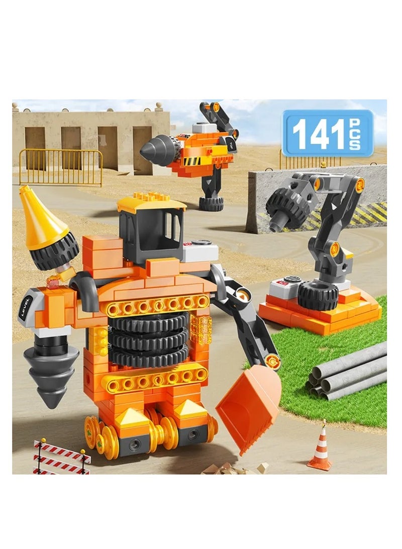 Construction Vehicle Toys 6 in 1, Big Blocks Building Set FL1659 for Boys and Girls 3+ Years Old, Toy Car for Kids to Learn and Enjoy (141 Pieces)