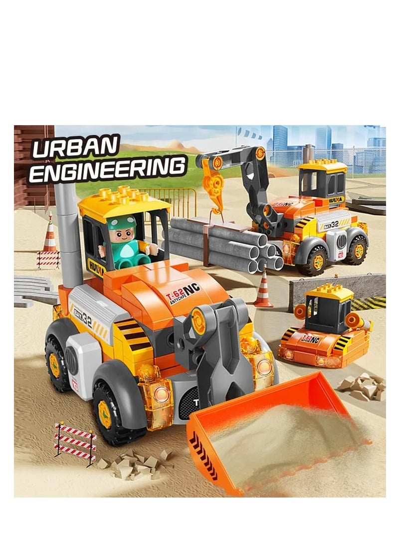 Construction Vehicle Toys 6 in 1, Big Blocks Building Set FL1659 for Boys and Girls 3+ Years Old, Toy Car for Kids to Learn and Enjoy (141 Pieces)