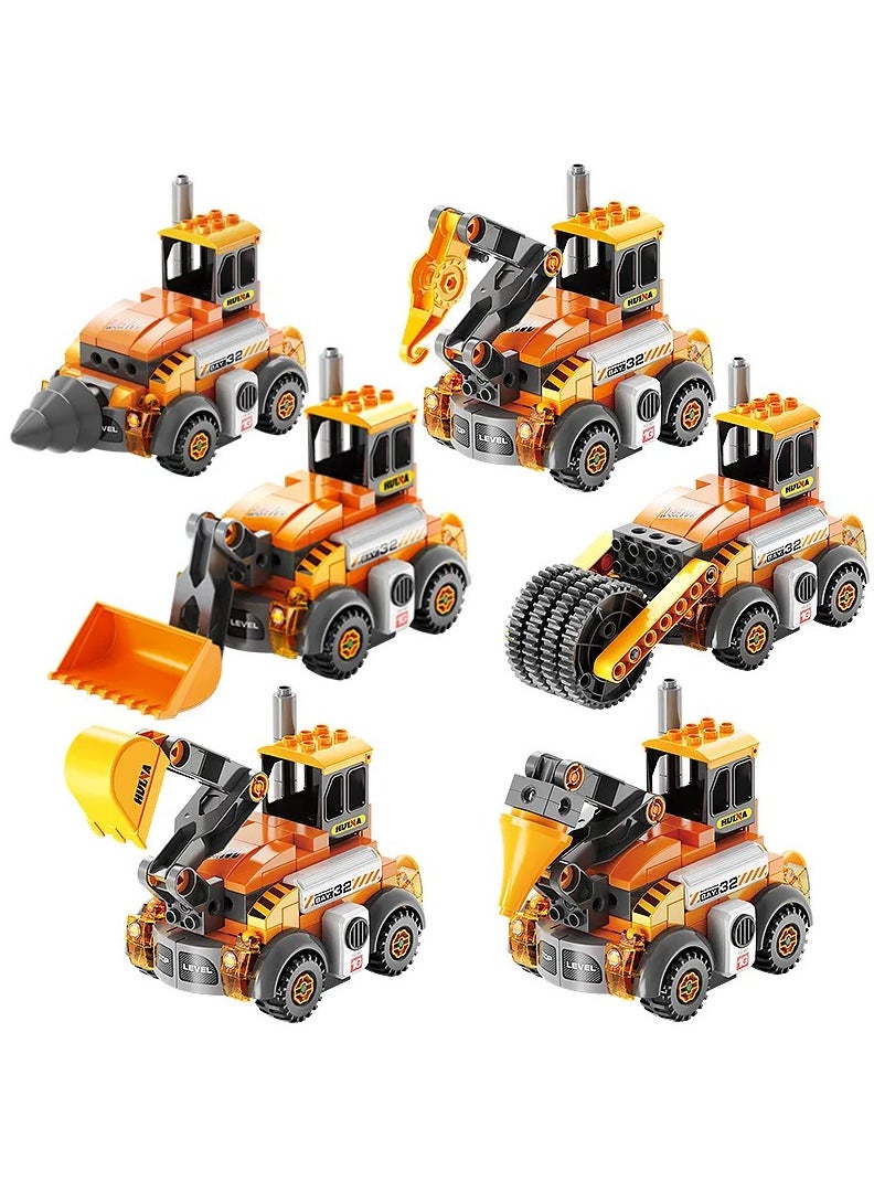 Construction Vehicle Toys 6 in 1, Big Blocks Building Set FL1659 for Boys and Girls 3+ Years Old, Toy Car for Kids to Learn and Enjoy (141 Pieces)
