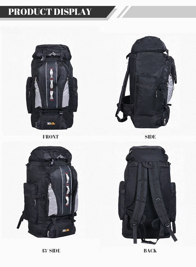 Large Capacity Professional Outdoor Backpack Waterproof Multifunctional for Travel Camp Trekking Fishing Climb Black