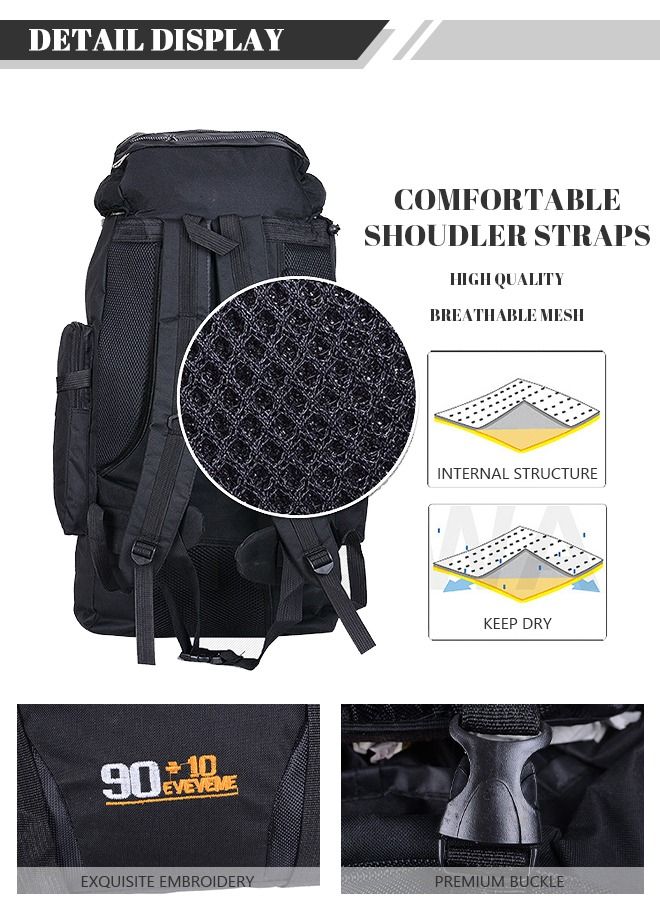 Large Capacity Professional Outdoor Backpack Waterproof Multifunctional for Travel Camp Trekking Fishing Climb Black