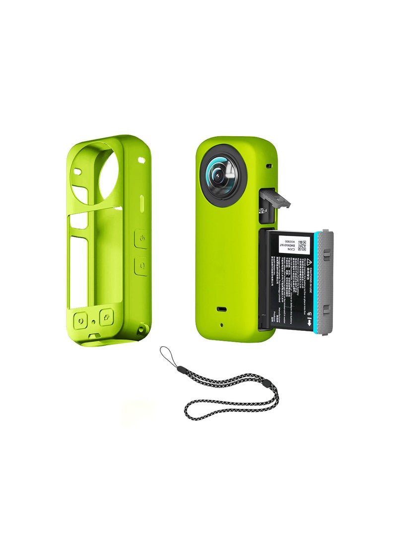 Protection Kit for Insta 360 X3, Silicone Protective Case with 2 Pcs Screen Protector for Insta360 X3 Accessories (Green)