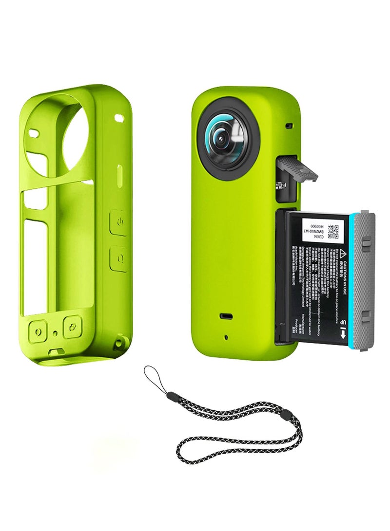 Protection Kit for Insta 360 X3, Silicone Protective Case with 2 Pcs Screen Protector for Insta360 X3 Accessories (Green)