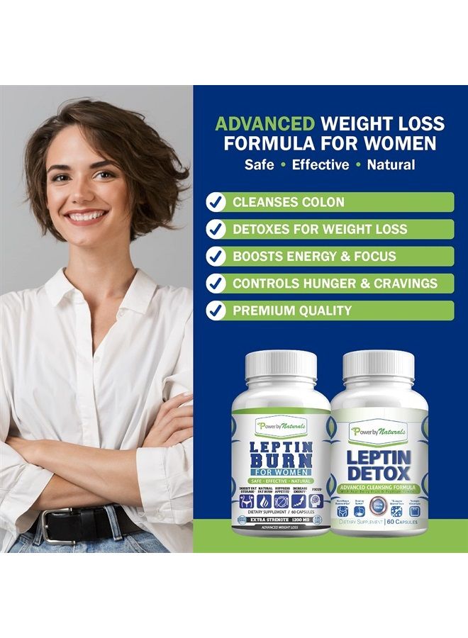 Leptin Detox & Leptin Burn Supplements | Natural Weight Loss, Appetite Suppressant, Metabolism Booster & Digestive Support | Thermogenic Fat Burner | 60 Counr