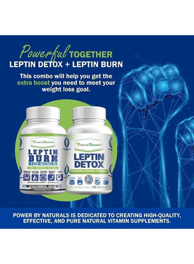 Leptin Detox & Leptin Burn Supplements | Natural Weight Loss, Appetite Suppressant, Metabolism Booster & Digestive Support | Thermogenic Fat Burner | 60 Counr