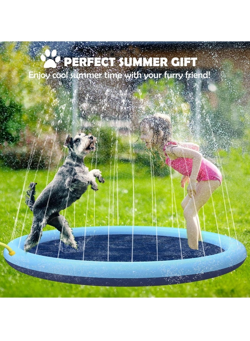 Splash Sprinkler Pad for Dogs Kids Anti-Slip Thickened Dog Pool Durable Upgrade Bath Pool Pet Summer Outdoor Water Toys Backyard Fountain Play Mat for Pet Dogs and Kiddie (150CM)