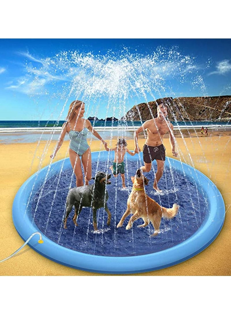 Splash Sprinkler Pad for Dogs Kids Anti-Slip Thickened Dog Pool Durable Upgrade Bath Pool Pet Summer Outdoor Water Toys Backyard Fountain Play Mat for Pet Dogs and Kiddie (150CM)