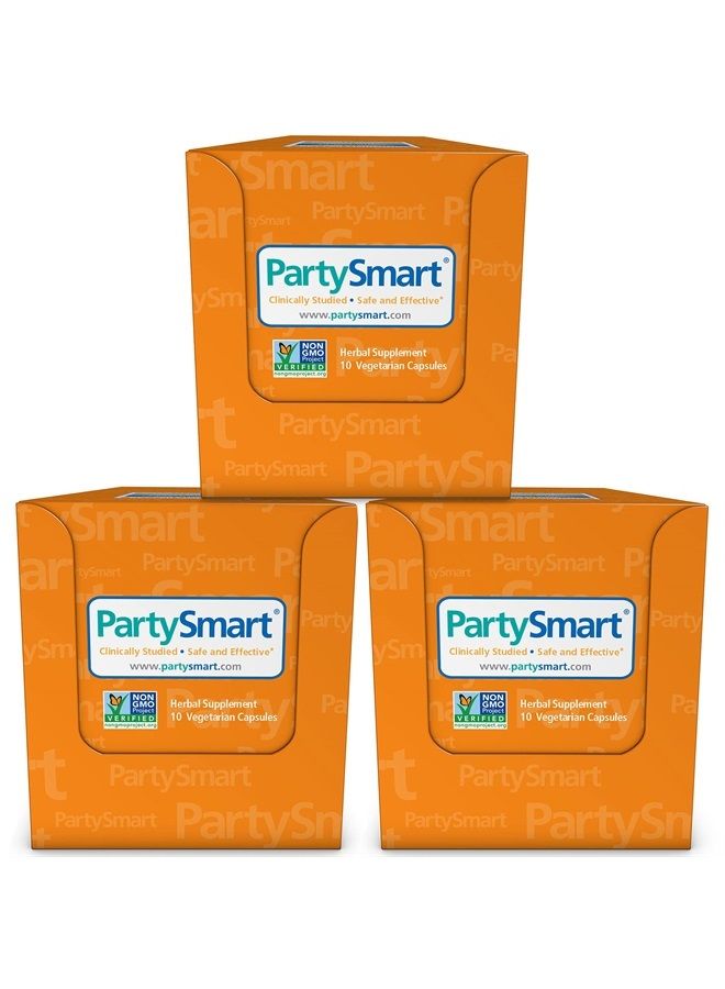 PartySmart, One Capsule for a Better Morning, 10 nights out Supply, Non-GMO, Plant-based, 250 mg, 10 capsules, 3 Pack