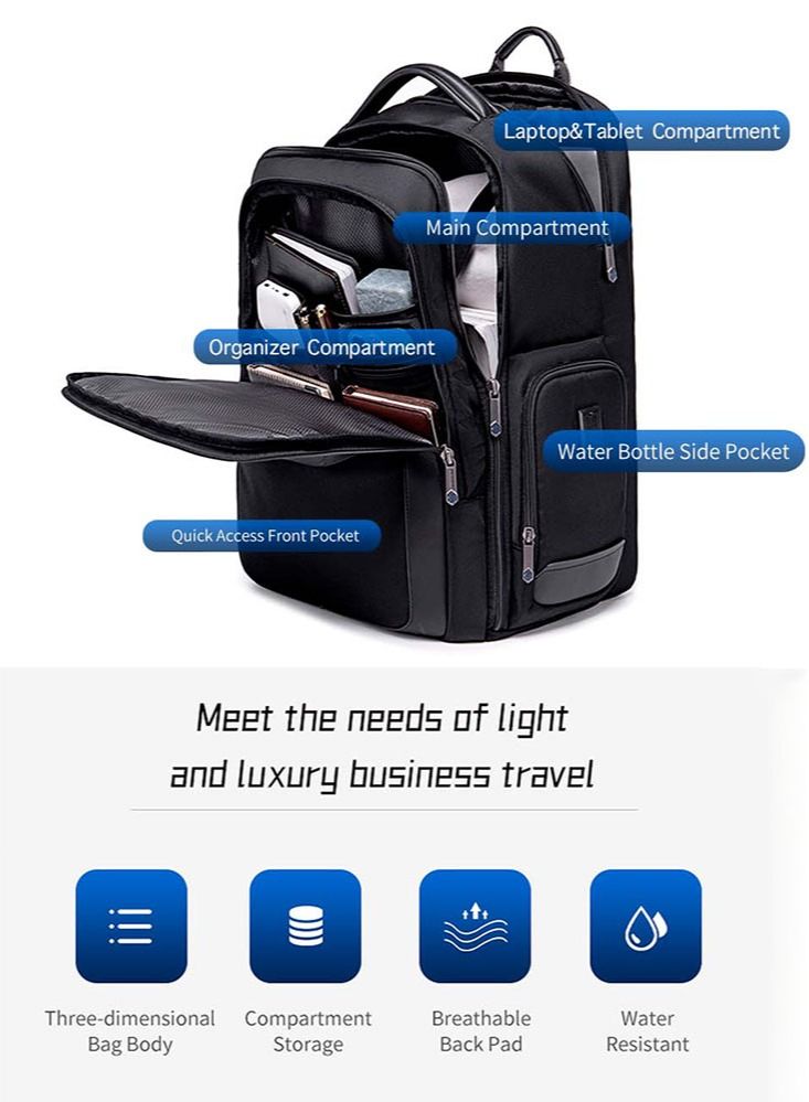 Business Travel Laptop Bag, Durable Backpack with Laptop Compartment, College School Computer Bag for Men