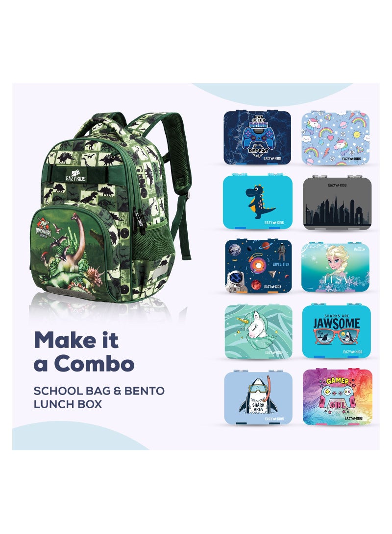 Eazy Kids 18inch School Bag set w/ Lunch Bag, Pencil Case Dinosaur-Green