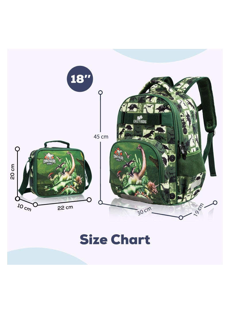 Eazy Kids 18inch School Bag set w/ Lunch Bag, Pencil Case Dinosaur-Green