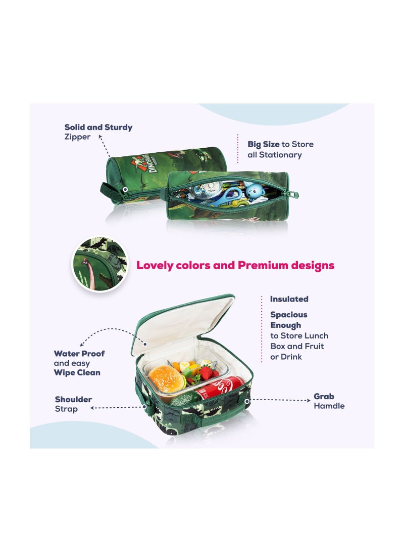 Eazy Kids 18inch School Bag set w/ Lunch Bag, Pencil Case Dinosaur-Green