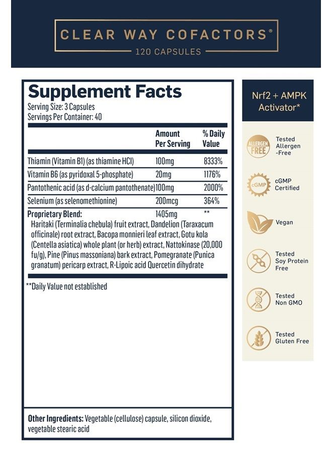 Clear Way Cofactors - Body Detox Cleanse Support with Vitamin B1, Dandelion Extract, Quercetin & Nattokinase Enzyme - Antioxidant Cleanse to Support Gut Health (120 Capsules)