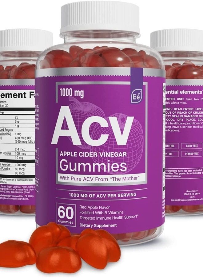 Apple Cider Vinegar Gummies from The Mother - Naturally-Sourced, Vegan ACV with Folic Acid and Vitamin B6 & B12 60 Count