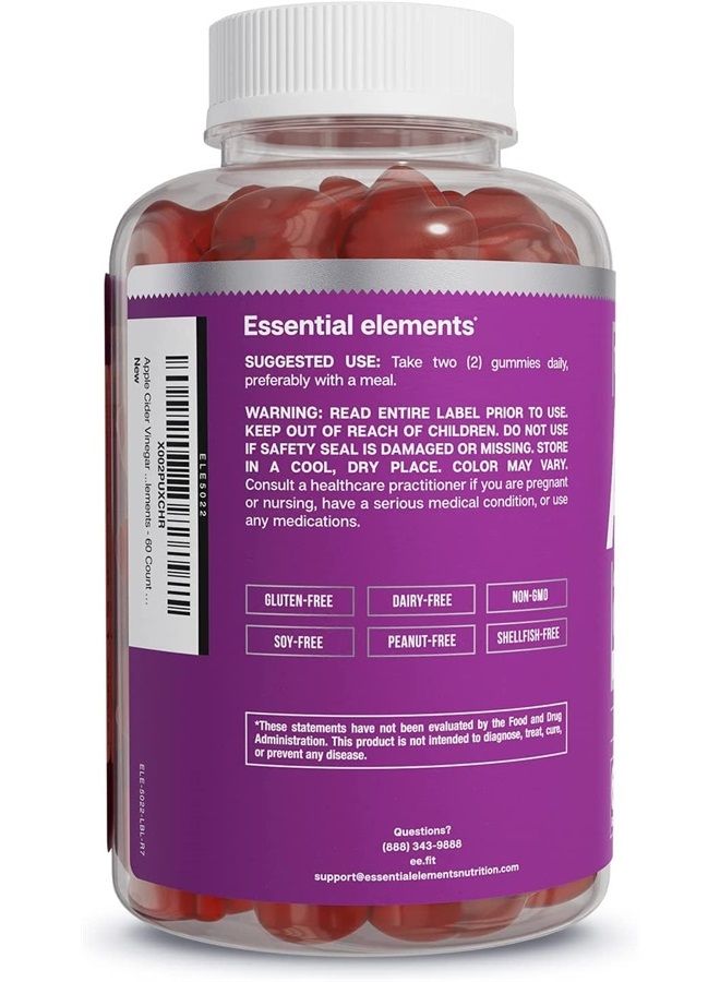 Apple Cider Vinegar Gummies from The Mother - Naturally-Sourced, Vegan ACV with Folic Acid and Vitamin B6 & B12 60 Count