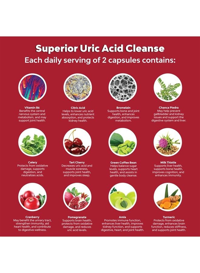 Herbal Uric Acid Cleanse and Detox - Essential Daily Kidney Cleanse and Uric Acid Support for Adults - Joint Support Supplement and Detox Cleanse with Tart Cherry Extract Capsules for Men and Women