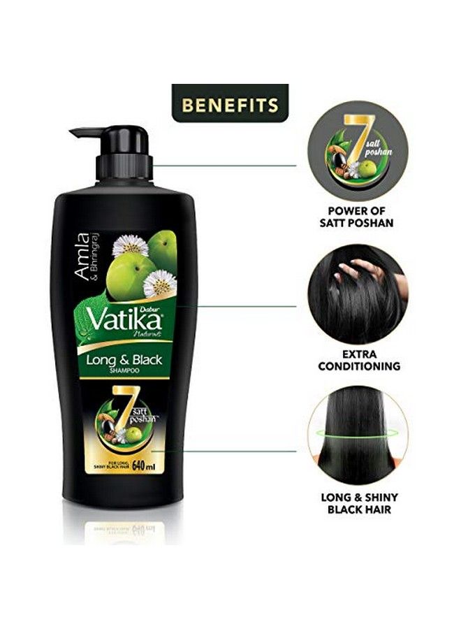 Vatika Long & Black Shampoo With The Goodness Of Amla & Bhringraj For Shiny Black Hair 640Ml