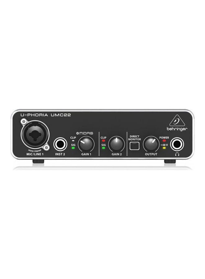 U-Phoria Audio Interface With Midas Microphone Preamplifiers UMC22 Black