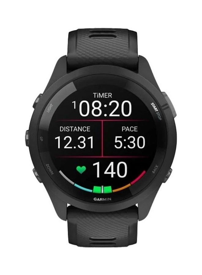 Forerunner 265 - 46MM - Up To 20 Hours Battery Life In GPS Mode - 1.3"inch Amoled Display, Scratch Resistant, Corning® Gorilla® Glass 3, Heart Rate Monitor, Stress Tracking, Save Music On Device, Advanced GPS and Running Features, Advanced Training Metrics and Recovery Insights, iOS and Android Compatible Black