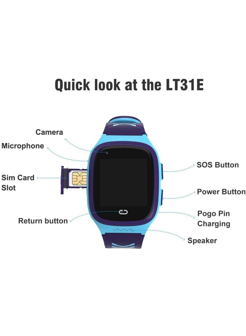 LT31 Multifunctional Kids Children S-mart Watch T-racker Intelligent Band Sensitive T-ouch Screen Supported 4G SIM C-ard SOS & Video Chat Call Camera 3 Alarm Clock Setting LBS Positioning IP67 Water