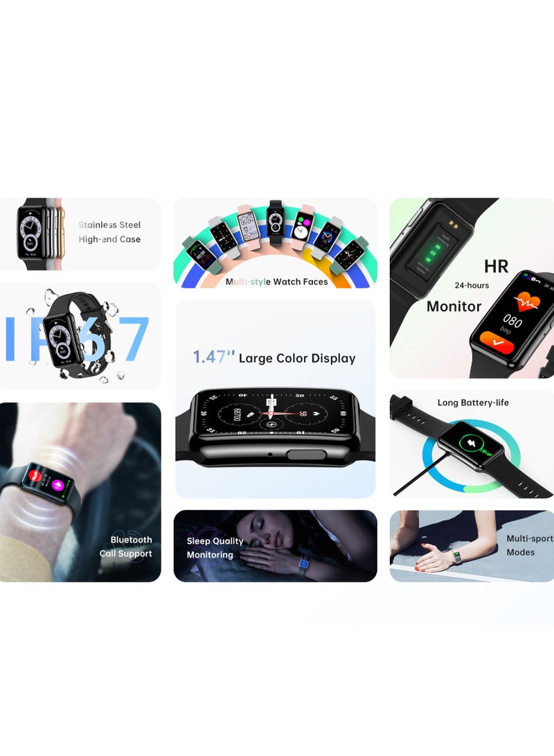C6 PLUS Smart Watches 1.47 Full Touch Smartwatch Bluetooth Heart-Rate Pressure Monitor IP67 Waterproof Watches
