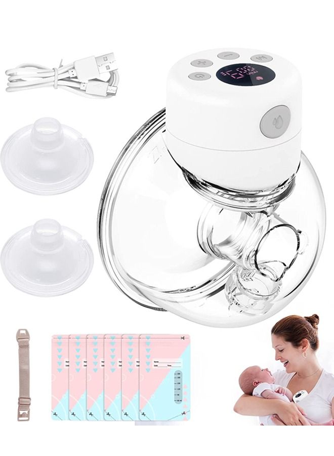 Wearable Breast Pump Hand Free Portable Electric Breastfeeding Pump S12 Wireless Breast Milk Pump with LCD Display 2 Modes 9 Levels 24mm