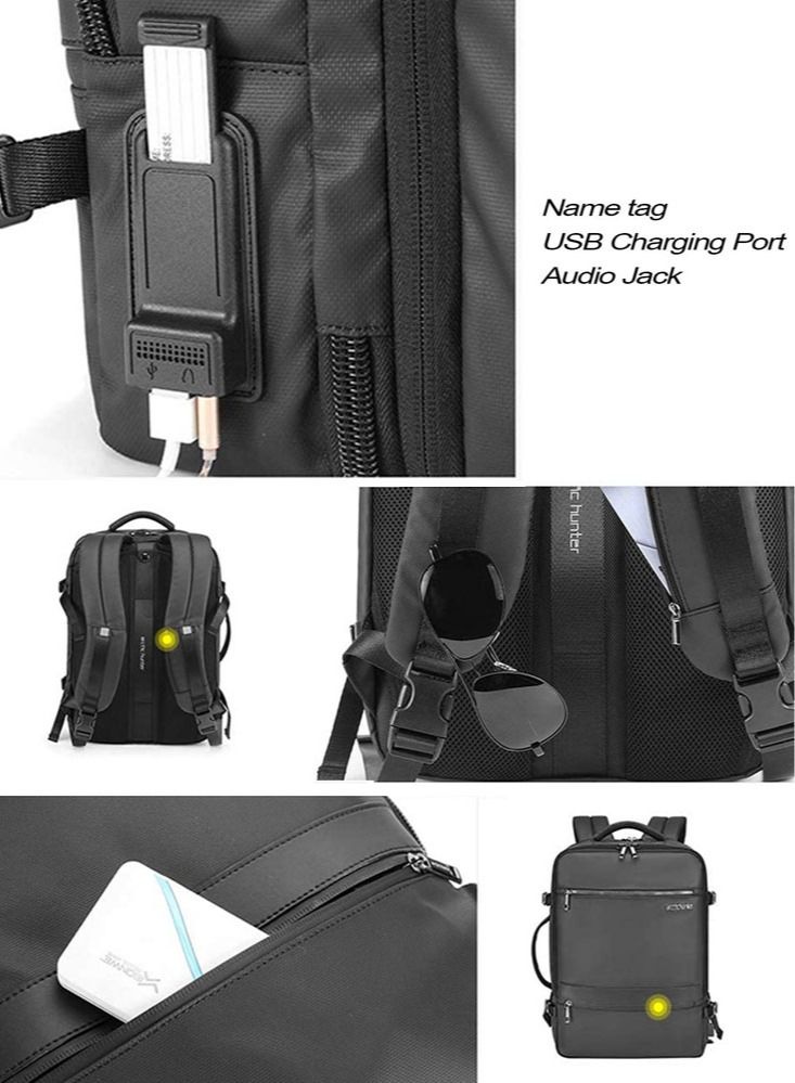 Extra Large Travel Laptop Backpack, Extensible Business Bag with USB Charging Port and Earphone Jack, Water Resistant College Backpack for Men