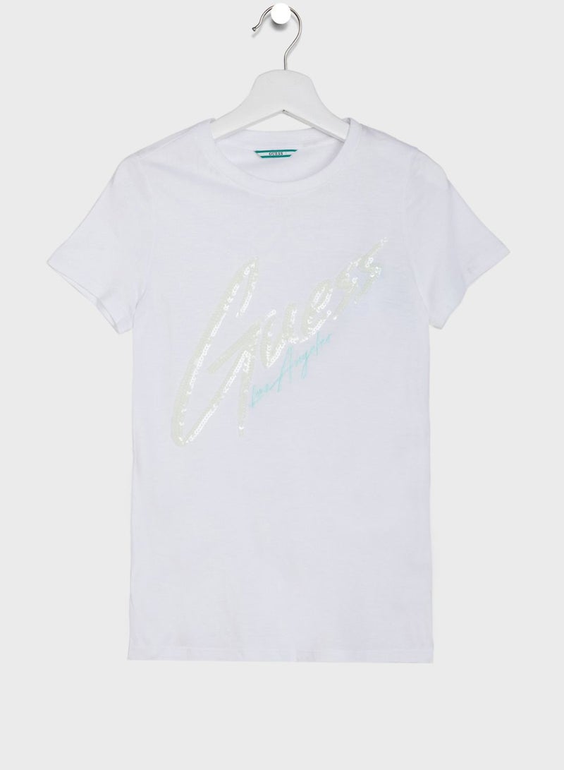 Kids Sequin Front Logo T-Shirt