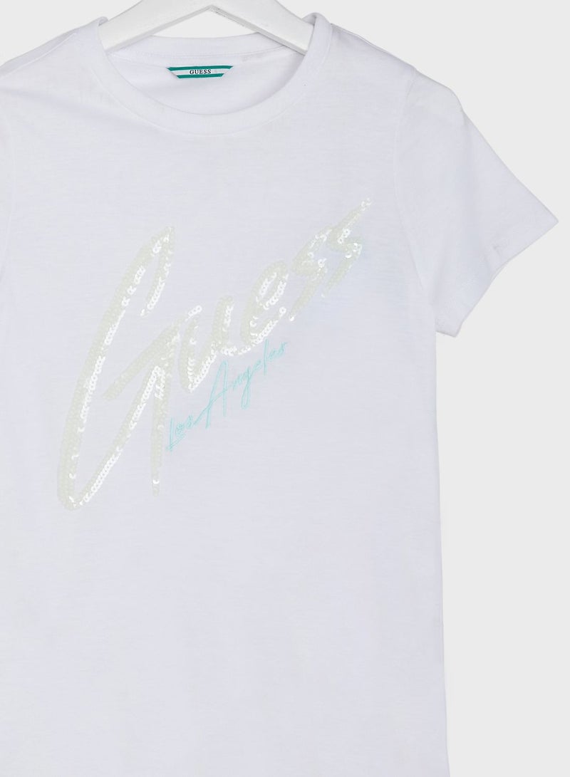 Kids Sequin Front Logo T-Shirt