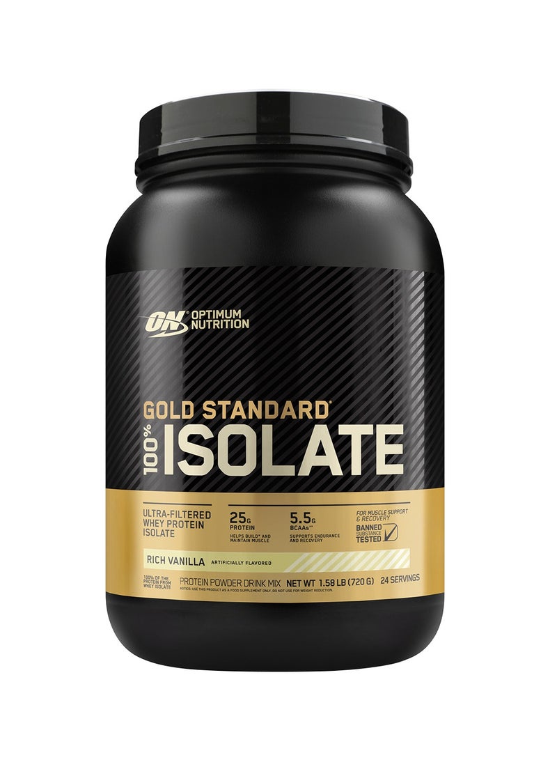 Gold Standard 100% Isolate, 25 Grams of Protein, Hydrolyzed and Ultra-Filtered Whey Protein Isolate - Rich Vanilla, 1.58 lbs , 24 Servings (720 G)