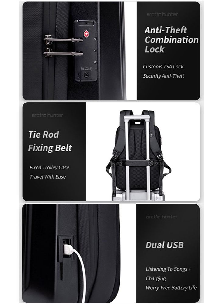 Anti Theft Business Laptop Backpack Water Resistant Expandable Hard Shell Backpack with USB Charging Port and TSA Lock for Men