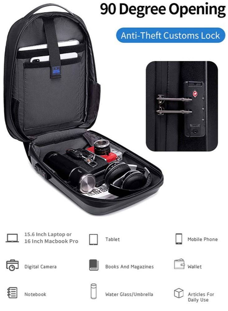 Anti Theft Business Laptop Backpack Water Resistant Expandable Hard Shell Backpack with USB Charging Port and TSA Lock for Men