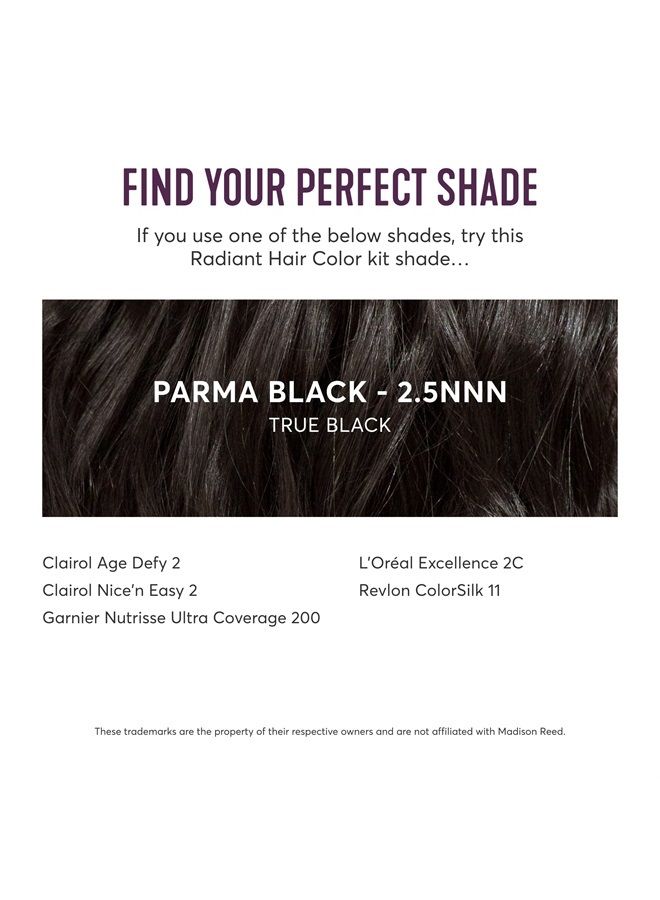 Radiant Hair Color Kit, Soft Black for 100% Coverage of Resistant Gray Hair, Ammonia-Free, 2.5NNN Parma Black, Permanent Hair Dye, Pack of 1
