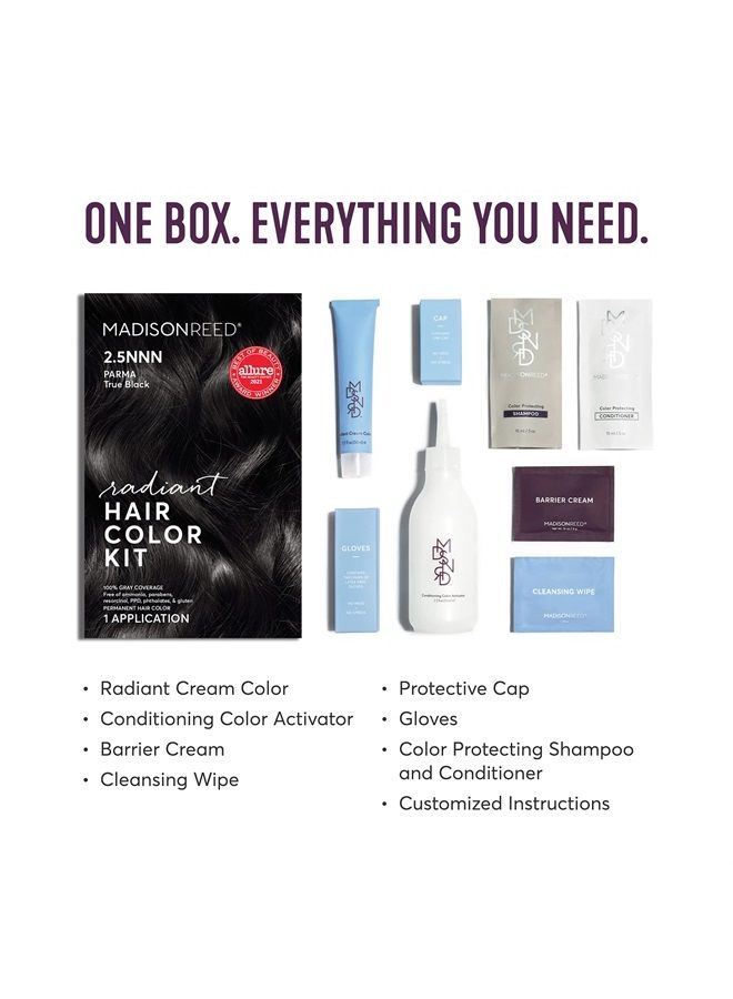 Radiant Hair Color Kit, Soft Black for 100% Coverage of Resistant Gray Hair, Ammonia-Free, 2.5NNN Parma Black, Permanent Hair Dye, Pack of 1