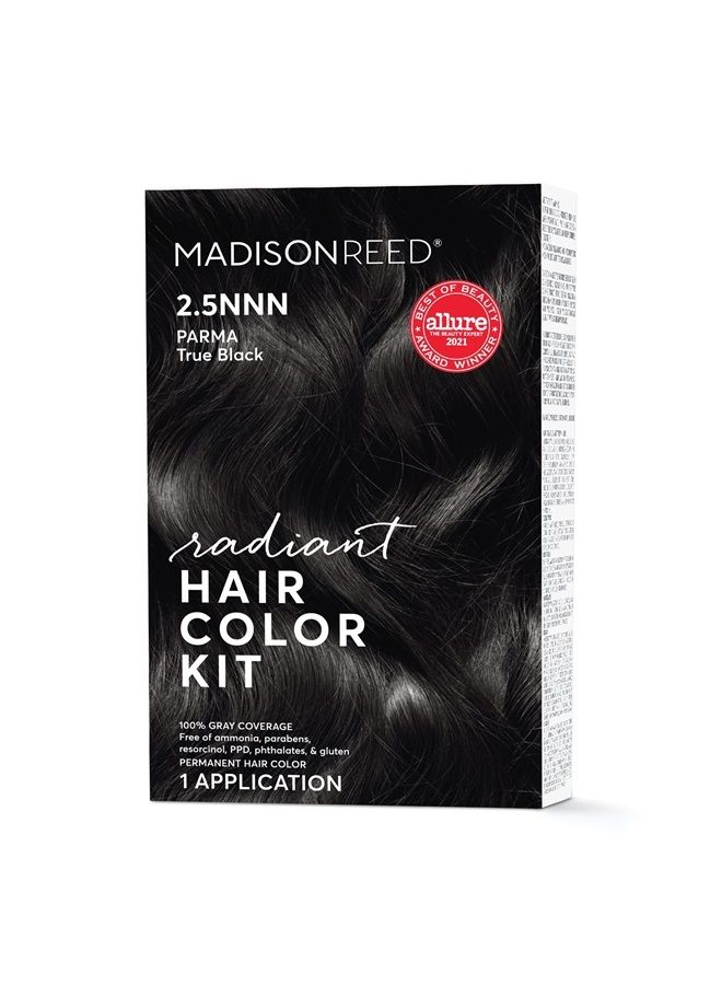 Radiant Hair Color Kit, Soft Black for 100% Coverage of Resistant Gray Hair, Ammonia-Free, 2.5NNN Parma Black, Permanent Hair Dye, Pack of 1