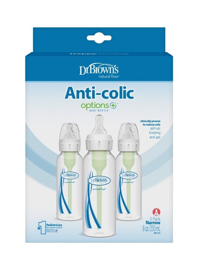 Pack Of 3 Baby Anti-Colic PP Narrow Options+ Feeding Bottle, 3 X 250 ML, 0 Months +