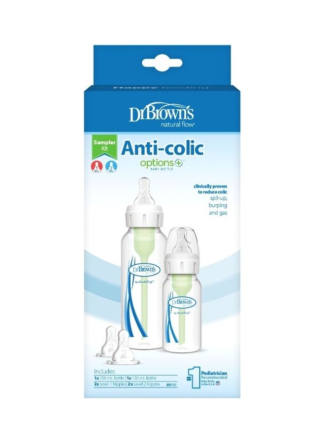 Options+ Anti-Colic Narrow Sampler (1X120 Ml & 1X250 Ml Bottles, 2Xl2 Nipples, 1 Cleaning Brush)
