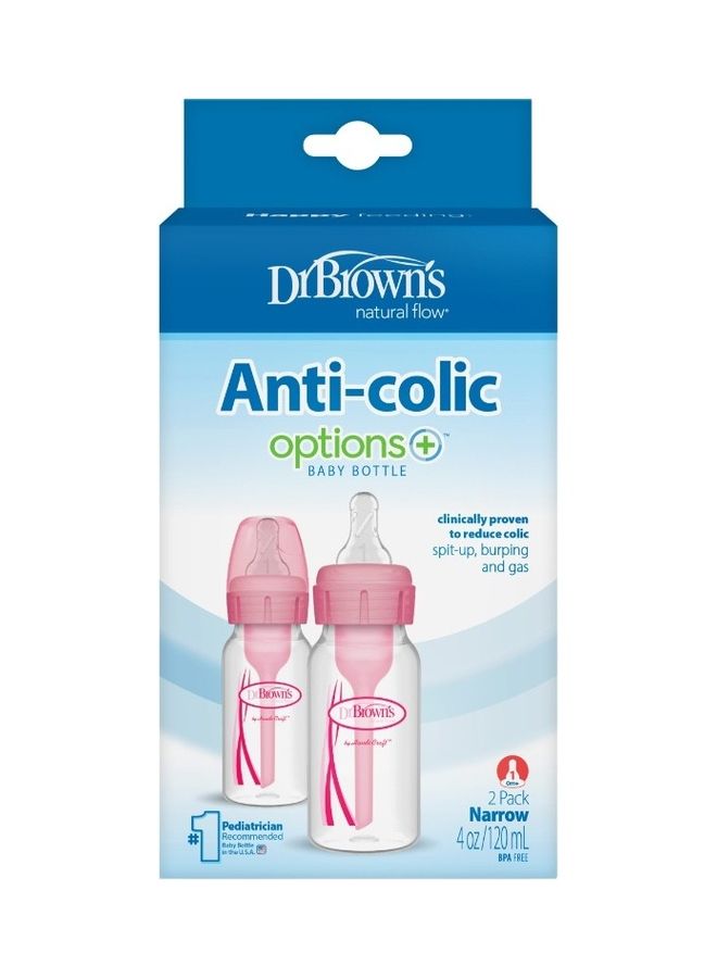 4 Oz/120 Ml Anti-Colic Pp Narrow Options+ Bottle - Pink, 2-Pack