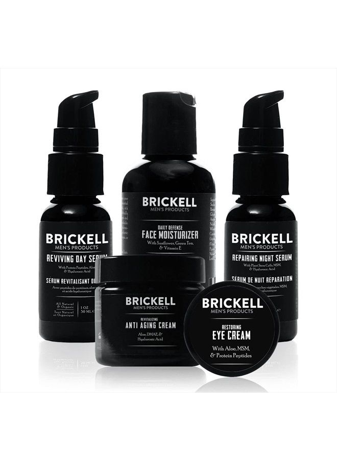 Brickell Men's Complete Defense Anti Aging Routine, Night Face Cream, Vitamin C Day and Night Serum, Facial Moisturizer w/SPF and Eye Cream, Natural and Organic, Scented, Skin Care Gift Set