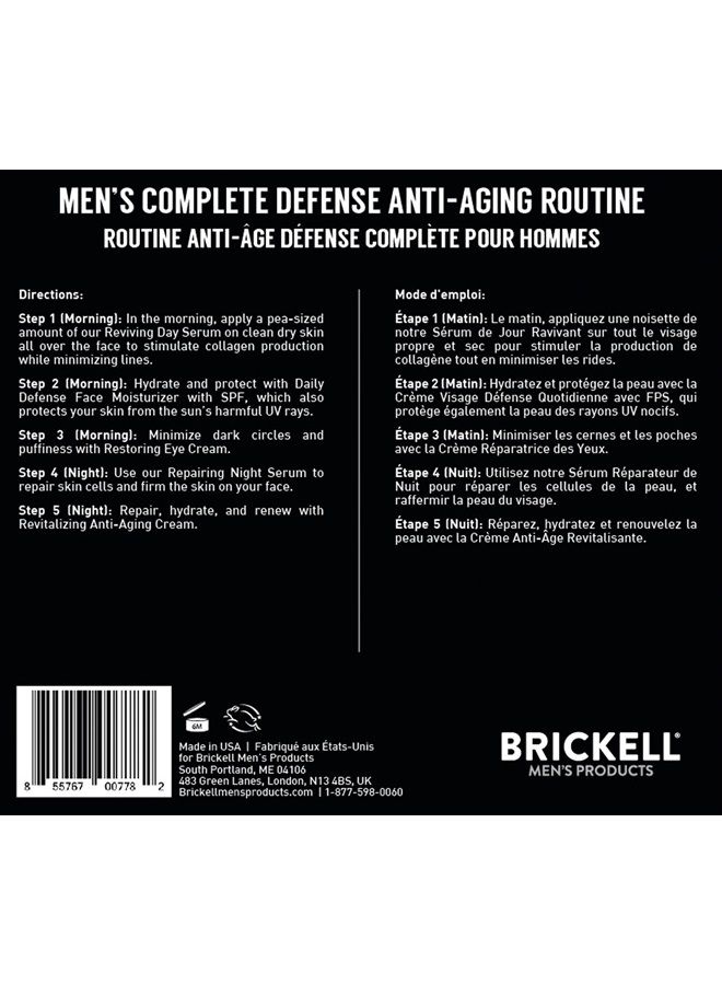 Brickell Men's Complete Defense Anti Aging Routine, Night Face Cream, Vitamin C Day and Night Serum, Facial Moisturizer w/SPF and Eye Cream, Natural and Organic, Scented, Skin Care Gift Set