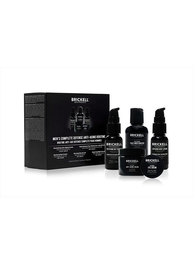 Brickell Men's Complete Defense Anti Aging Routine, Night Face Cream, Vitamin C Day and Night Serum, Facial Moisturizer w/SPF and Eye Cream, Natural and Organic, Scented, Skin Care Gift Set