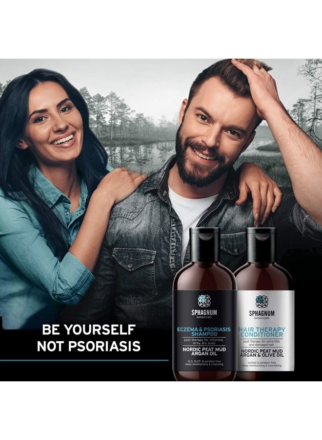 Psoriasis Shampoo and Conditioner Set - Peat Mud Therapy for Itchy Scalp with Argan and Olive Oil Treatment, No Coal Tar. For Both Men and Women. 2 x 8.45 fl. Oz
