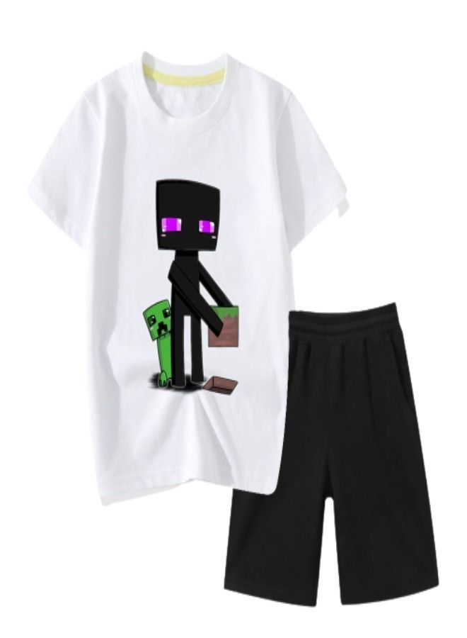 Minecraft Set Printed T-shirt Short For Kids White