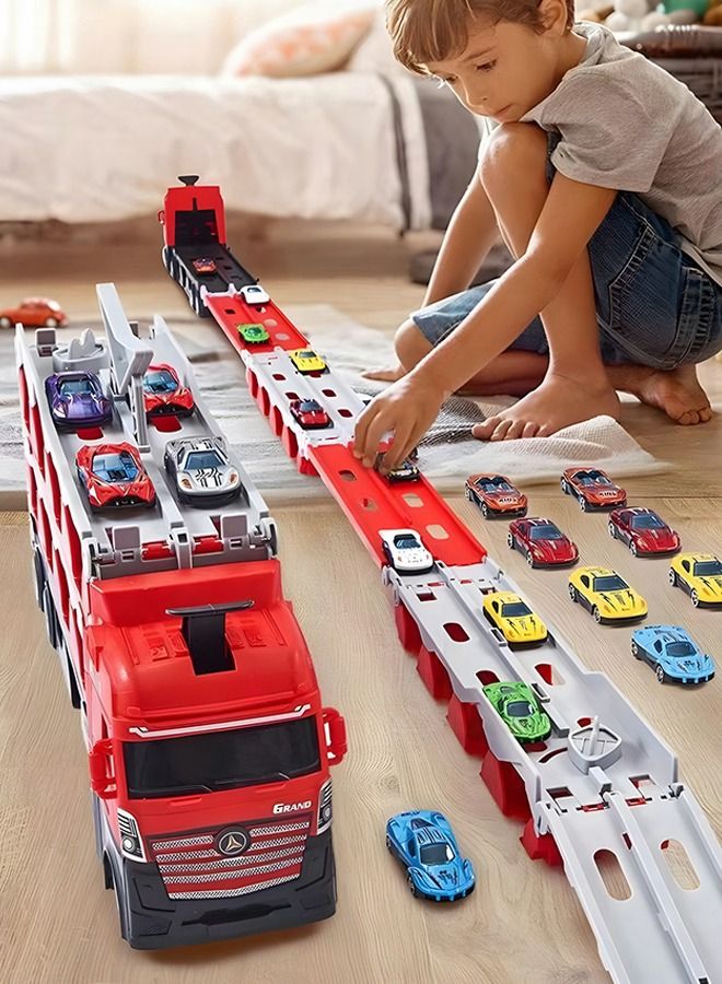 Car Transporter Truck Toy Set, Mega Hauler Truck with Ejection Race Track Storage Carrier and 8PCS Metal Racing Car Model,Toy Truck,Children's Toy Car