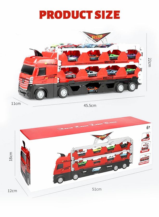 Car Transporter Truck Toy Set, Mega Hauler Truck with Ejection Race Track Storage Carrier and 8PCS Metal Racing Car Model,Toy Truck,Children's Toy Car