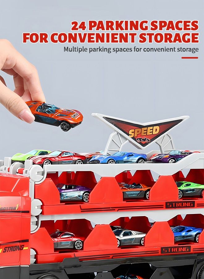 Car Transporter Truck Toy Set, Mega Hauler Truck with Ejection Race Track Storage Carrier and 8PCS Metal Racing Car Model,Toy Truck,Children's Toy Car