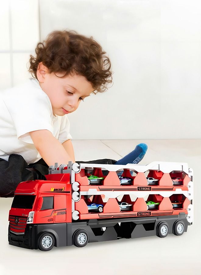 Car Transporter Truck Toy Set, Mega Hauler Truck with Ejection Race Track Storage Carrier and 8PCS Metal Racing Car Model,Toy Truck,Children's Toy Car