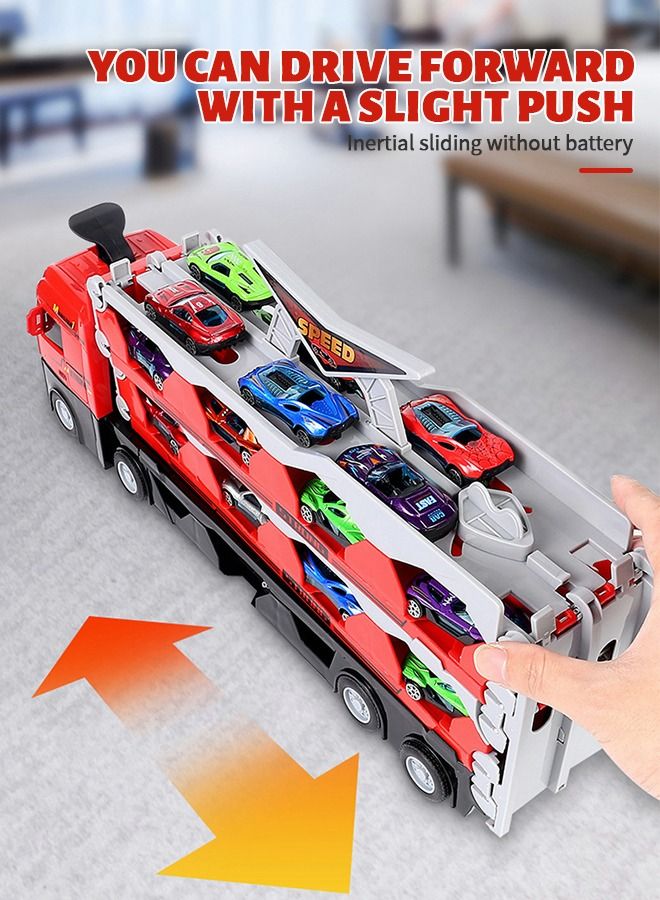 Car Transporter Truck Toy Set, Mega Hauler Truck with Ejection Race Track Storage Carrier and 8PCS Metal Racing Car Model,Toy Truck,Children's Toy Car